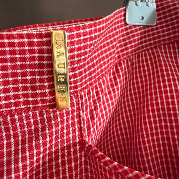 LAUREN Ralph Lauren | Red and White Check Stretch Cotton Tailored Pants | 12 - Picture 6 of 7